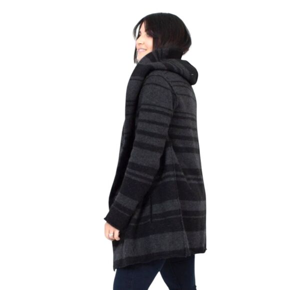 Vince Striped Yak Wool Hooded Cardigan Sweater Coat Black Grey‎ LARGE - Picture 1 of 13